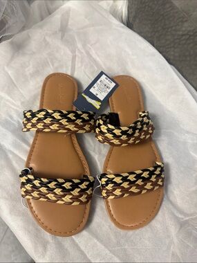 Universal Thread Braided Double-Strap Slide Sandals in Tan, Black & Brown